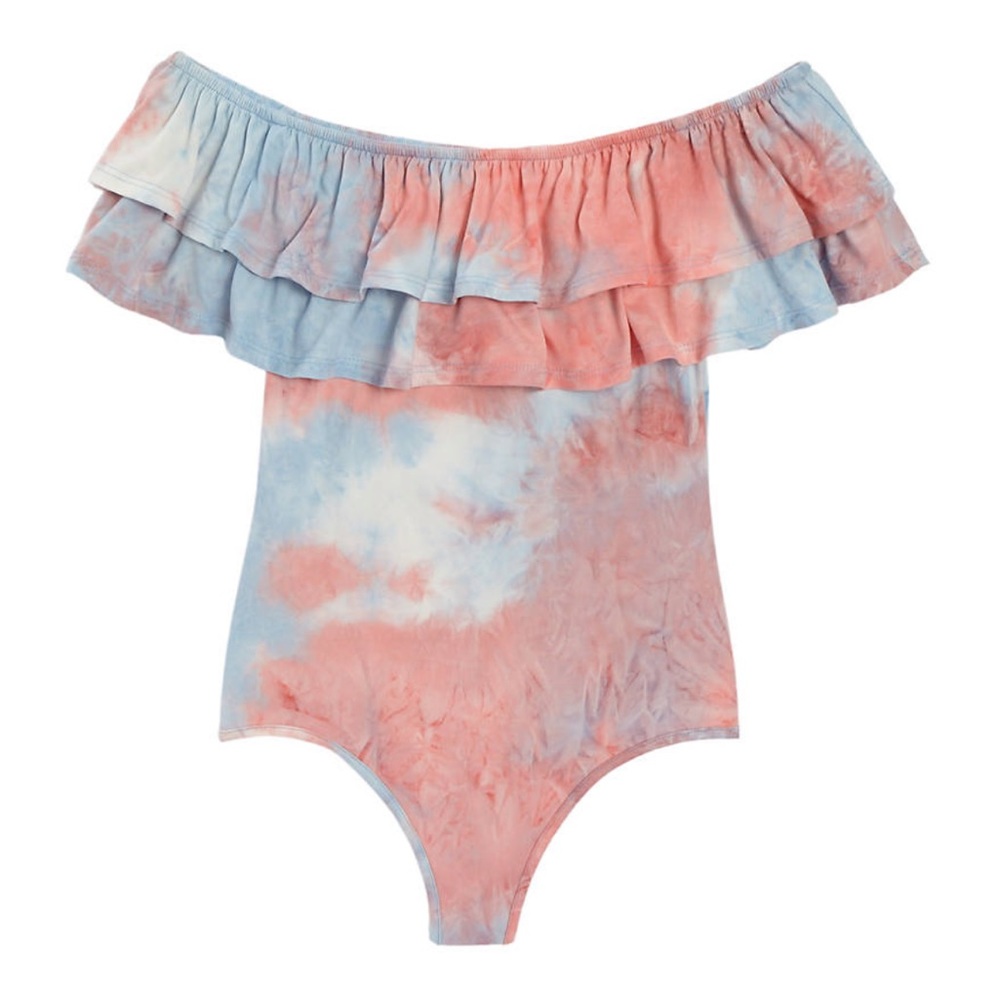 NWT Polly & Esther Off The Shoulder Double Ruffle Bodysuit